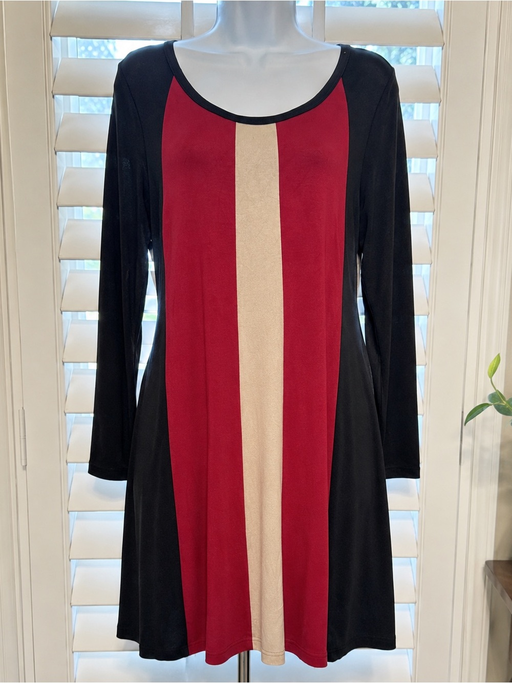 Karen Kane Colorblock A-Line Dress XL Red Black Beige Long Sleeve Made in USA